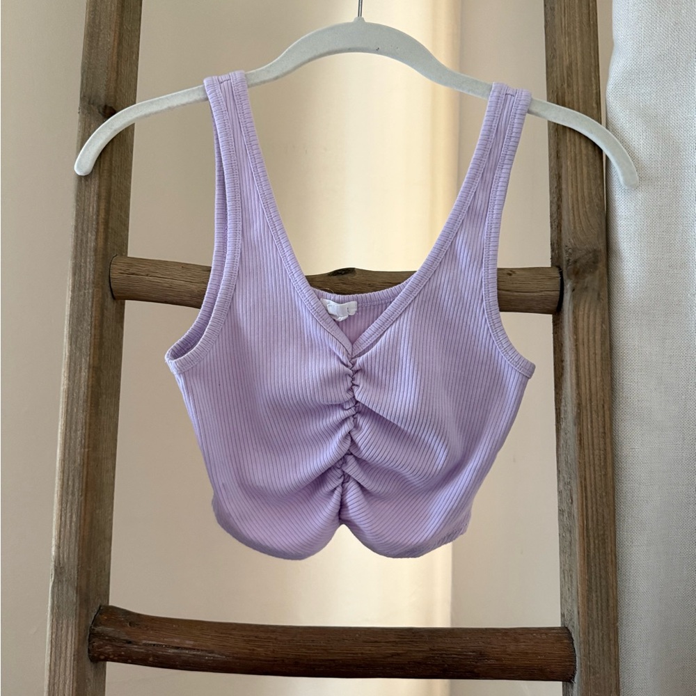 Lavender Ruched Ribbed Tank Top